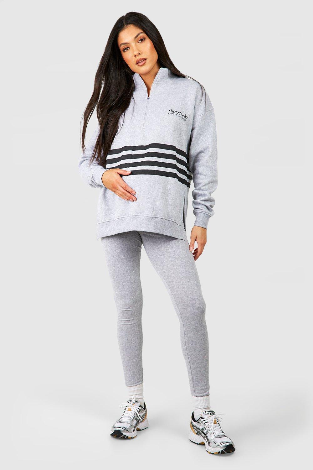 Womens Maternity Striped Half Zip Legging Tracksuit - Grey - 12, Grey